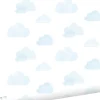 ESTAhome papier peint nuages tamponnés bleu clair et blanc - 53 cm x 10.05 m - 138930