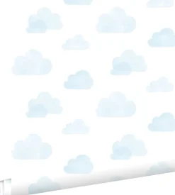 ESTAhome papier peint nuages tamponnés bleu clair et blanc - 53 cm x 10.05 m - 138930