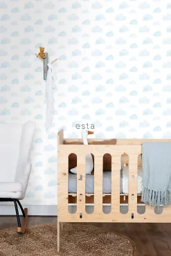 ESTAhome papier peint nuages tamponnés bleu clair et blanc - 53 cm x 10.05 m - 138930