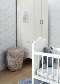 ESTAhome papier peint nuages tamponnés bleu clair et blanc - 53 cm x 10.05 m - 138930