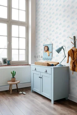 ESTAhome papier peint nuages tamponnés bleu clair et blanc - 53 cm x 10.05 m - 138930
