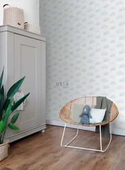 ESTAhome papier peint nuages tamponnés bleu clair et blanc - 53 cm x 10.05 m - 138930