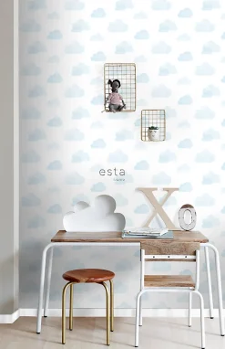 ESTAhome papier peint nuages tamponnés bleu clair et blanc - 53 cm x 10.05 m - 138930