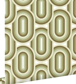 ESTAhome papier peint ornements au style rétro vert olive grisé - 50 x 900 cm - 130984