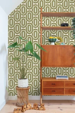 ESTAhome papier peint ornements au style rétro vert olive grisé - 50 x 900 cm - 130984