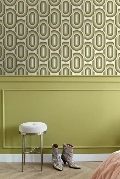 ESTAhome papier peint ornements au style rétro vert olive grisé - 50 x 900 cm - 130984