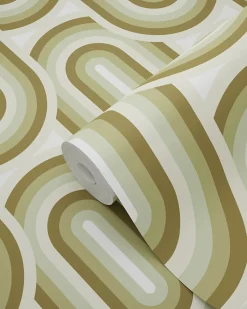 ESTAhome papier peint ornements au style rétro vert olive grisé - 50 x 900 cm - 130984