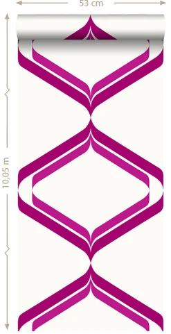 ESTAhome papier peint ornements au style rétro rose et blanc - 53 cm x 10.05 m - 135443