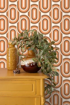 ESTAhome papier peint ornements au style rétro orange et marron - 50 x 900 cm - 130983