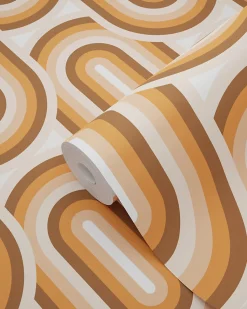 ESTAhome papier peint ornements au style rétro orange et marron - 50 x 900 cm - 130983