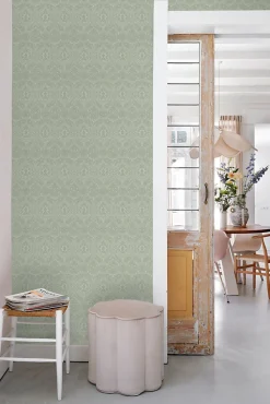 ESTAhome papier peint ornement vert menthe grisé - 50 x 900 cm - 139640