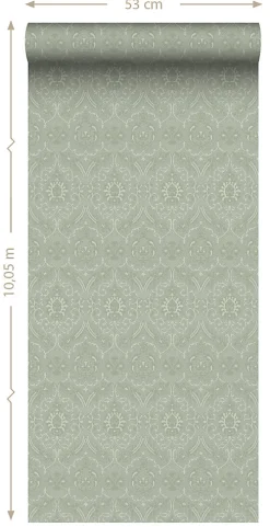 ESTAhome papier peint ornement vert menthe grisé - 50 x 900 cm - 139640