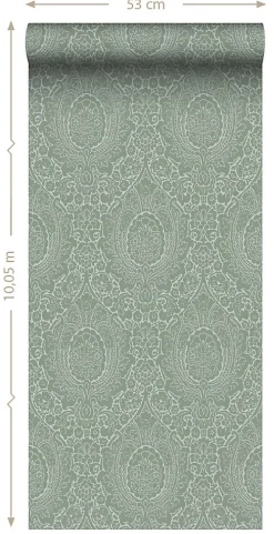 ESTAhome papier peint ornement vert grisé - 50 x 900 cm - 139633