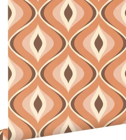 ESTAhome papier peint ornements au style rétro orange et marron - 50 x 900 cm - 130986