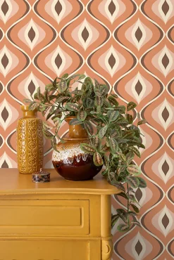 ESTAhome papier peint ornements au style rétro orange et marron - 50 x 900 cm - 130986
