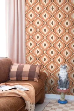 ESTAhome papier peint ornements au style rétro orange et marron - 50 x 900 cm - 130986