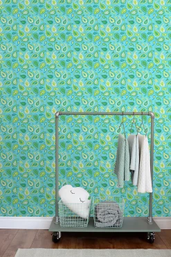 ESTAhome papier peint paisleys turquoise et vert citron - 53 cm x 10.05 m - 115827