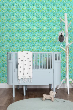 ESTAhome papier peint paisleys turquoise et vert citron - 53 cm x 10.05 m - 115827
