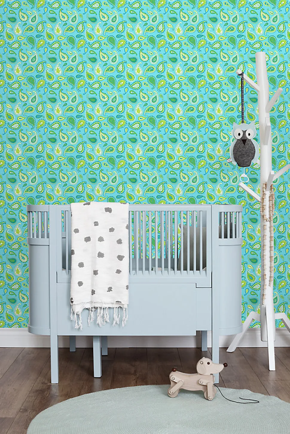 ESTAhome papier peint paisleys turquoise et vert citron - 53 cm x 10.05 m - 115827