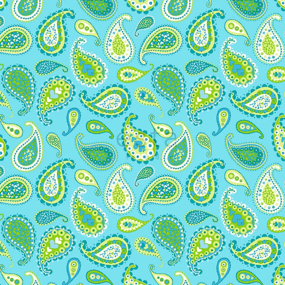 ESTAhome papier peint paisleys turquoise et vert citron - 53 cm x 10.05 m - 115827