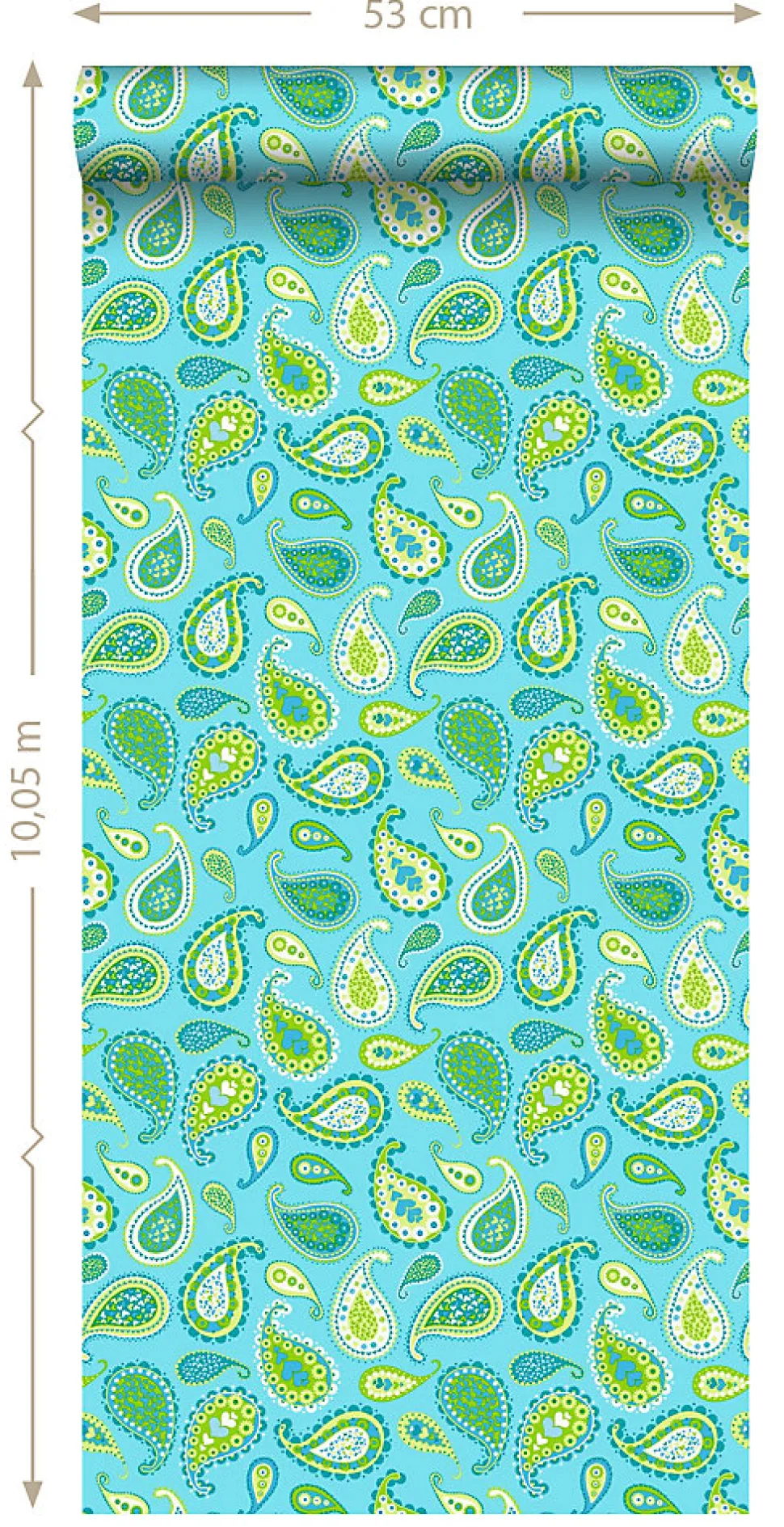ESTAhome papier peint paisleys turquoise et vert citron - 53 cm x 10.05 m - 115827