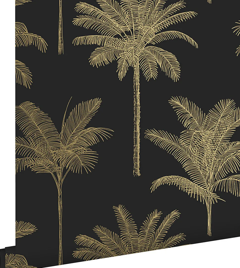 ESTAhome papier peint palmiers noir et or - 53 cm x 10.05 m - 139322