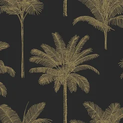 ESTAhome papier peint palmiers noir et or - 53 cm x 10.05 m - 139322