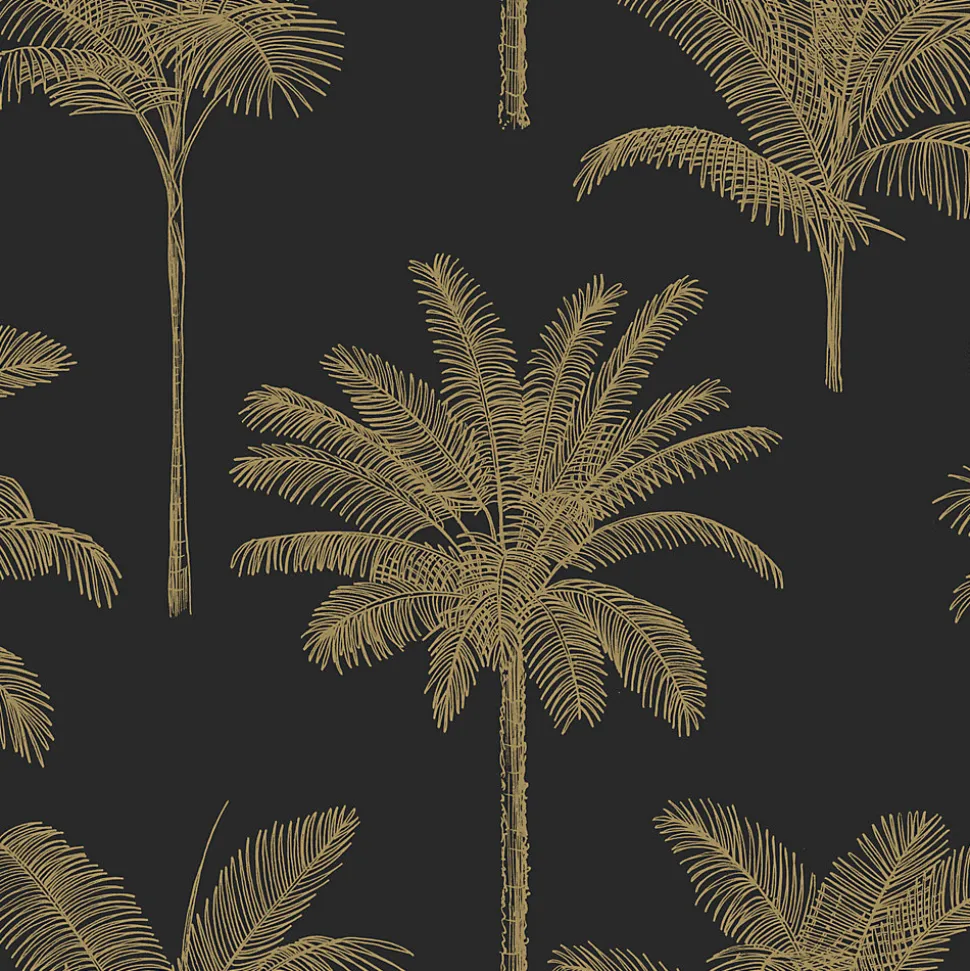 ESTAhome papier peint palmiers noir et or - 53 cm x 10.05 m - 139322