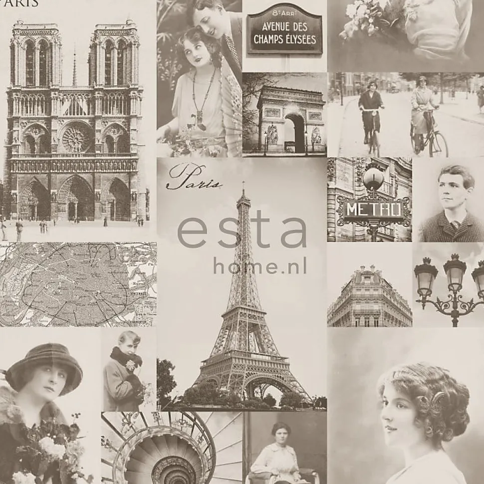 ESTAhome papier peint Paris brun sépia - 53 cm x 10.05 m - 138148