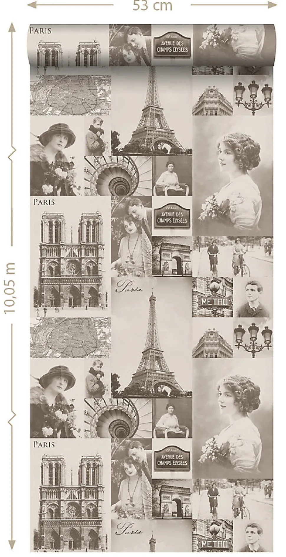 ESTAhome papier peint Paris brun sépia - 53 cm x 10.05 m - 138148