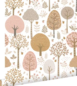 ESTAhome papier peint paysage boisé rose, marron et blanc - 50 x 900 cm - 139799