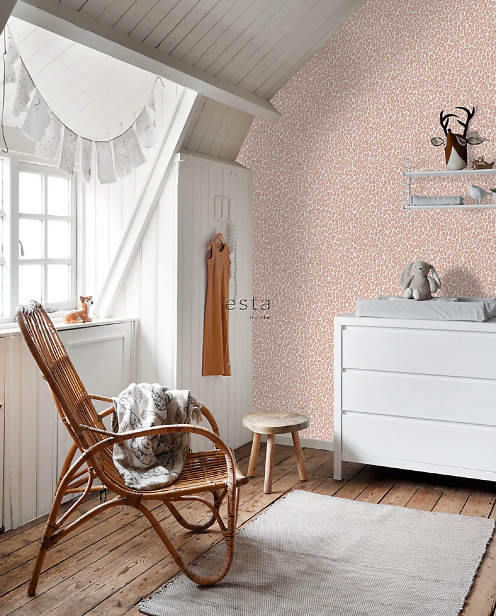 ESTAhome papier peint peau de léopard rose pêche - 53 cm x 10.05 m - 128821