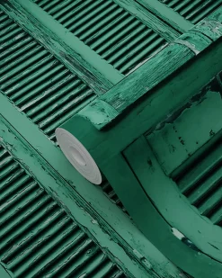 ESTAhome papier peint persiennes altérées en bois rétro vintage vert émeraude intense - 53 cm x 10.05 m - 138885
