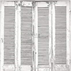 ESTAhome papier peint persiennes altérées en bois rétro vintage gris chaud clair et blanc mat - 53 cm x 10.05 m - 138882