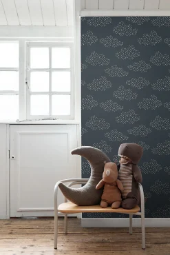 ESTAhome papier peint petits nuages blue foncé grisé - 50 x 900 cm - 139980