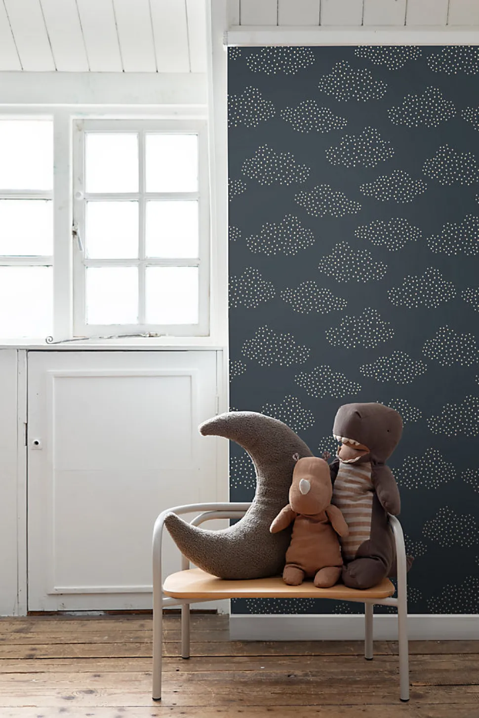 ESTAhome papier peint petits nuages blue foncé grisé - 50 x 900 cm - 139980