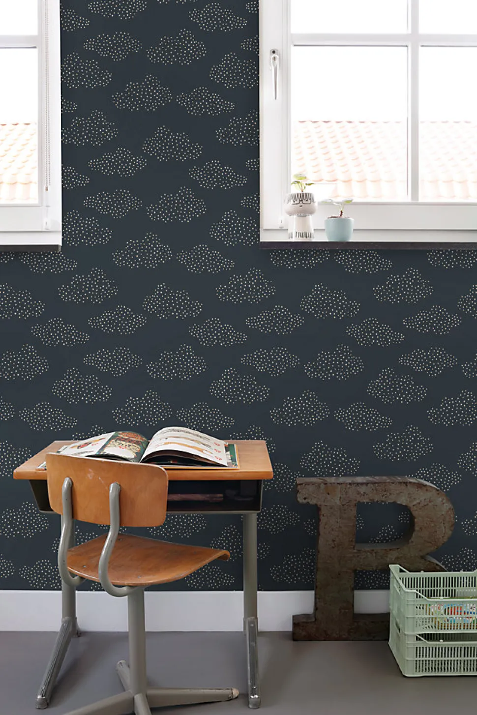 ESTAhome papier peint petits nuages blue foncé grisé - 50 x 900 cm - 139980