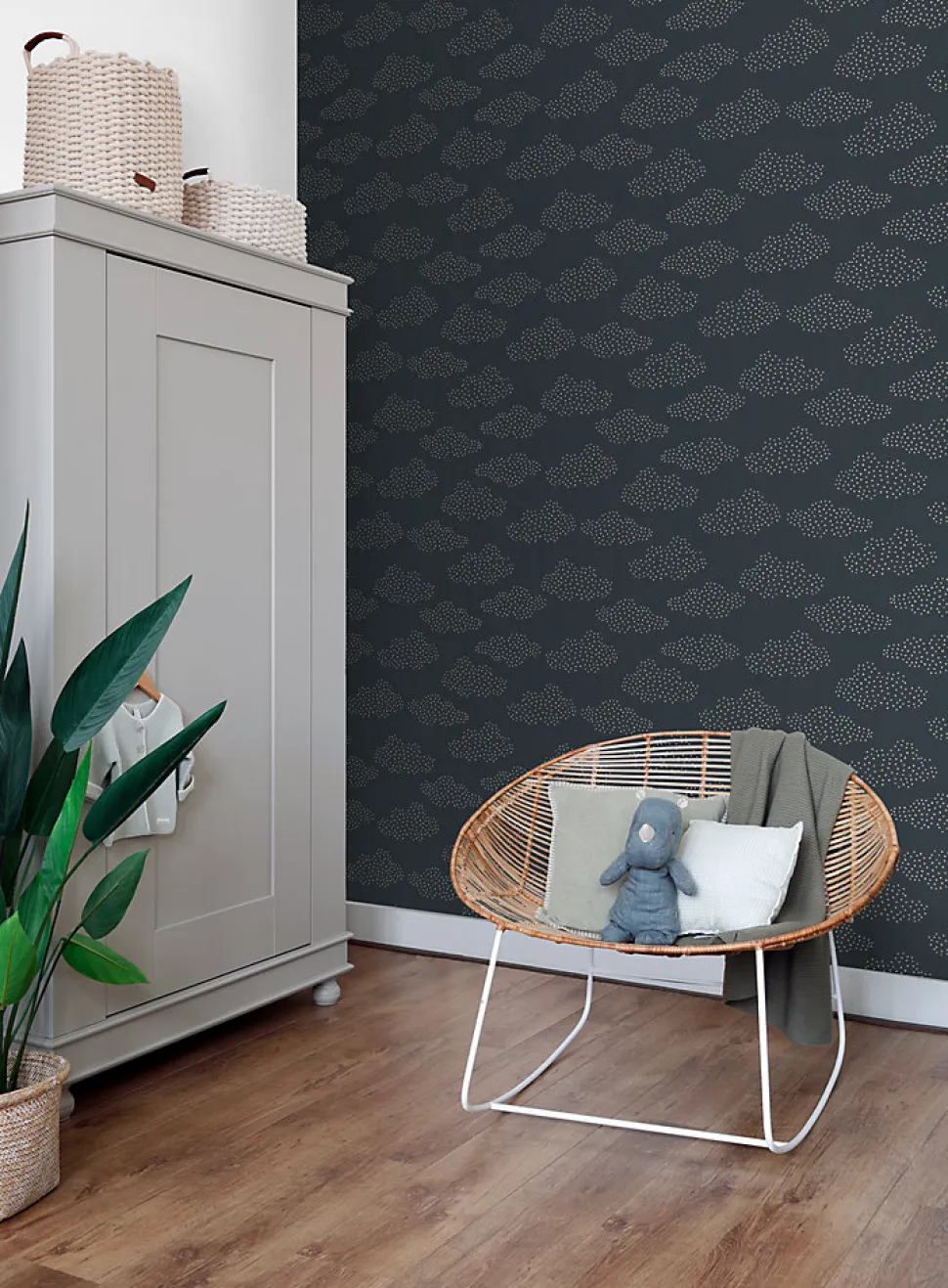 ESTAhome papier peint petits nuages blue foncé grisé - 50 x 900 cm - 139980