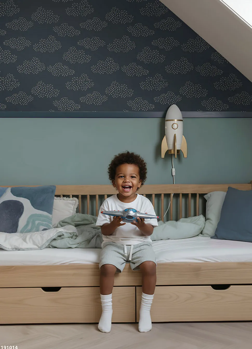 ESTAhome papier peint petits nuages blue foncé grisé - 50 x 900 cm - 139980