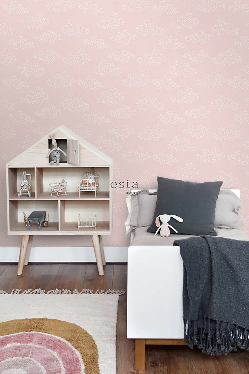 ESTAhome papier peint petits nuages rose clair - 50 x 900 cm - 139516