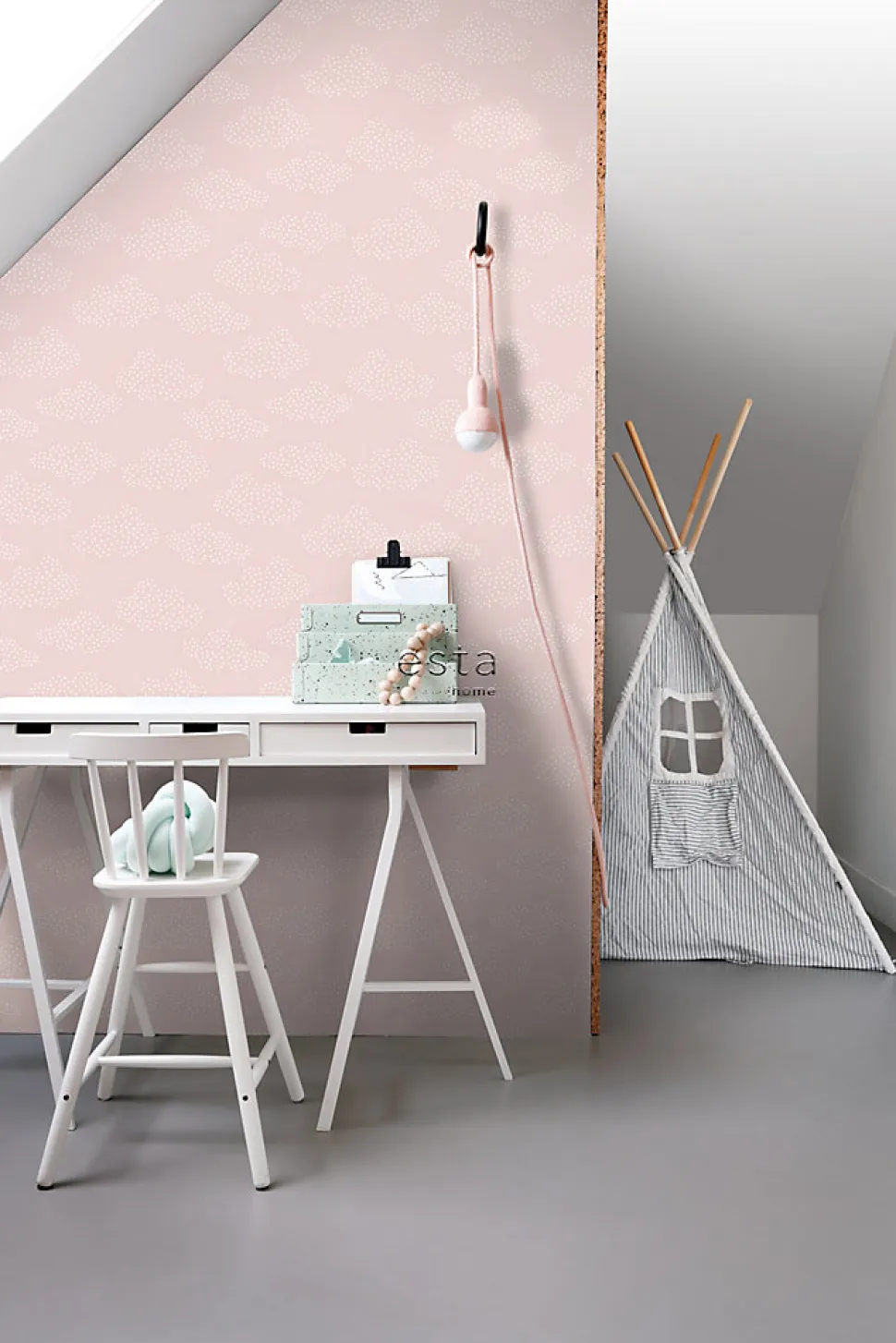 ESTAhome papier peint petits nuages rose clair - 50 x 900 cm - 139516