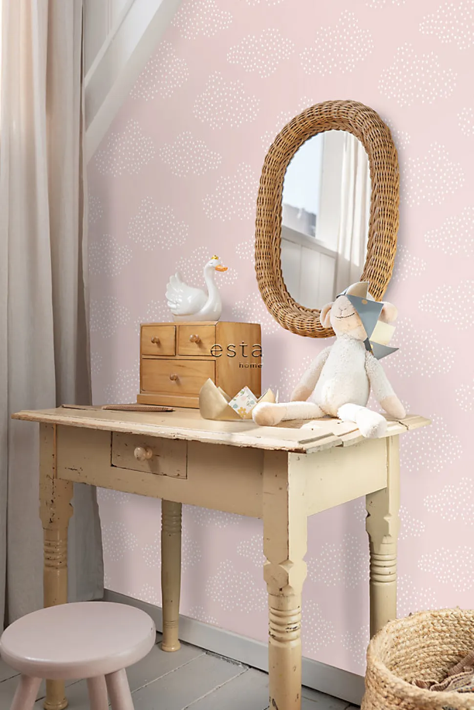 ESTAhome papier peint petits nuages rose clair - 50 x 900 cm - 139516