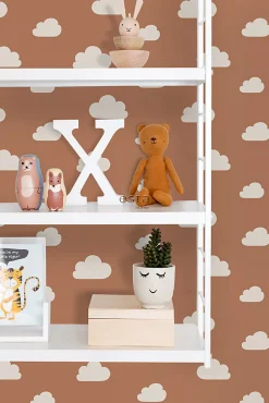ESTAhome papier peint petits nuages terracotta et blanc - 53 cm x 10.05 m - 139398