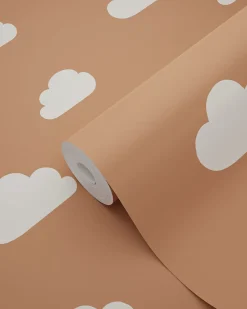 ESTAhome papier peint petits nuages terracotta et blanc - 53 cm x 10.05 m - 139398