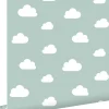 ESTAhome papier peint petits nuages vert menthe grisé - 53 cm x 10.05 m - 139487