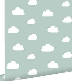 ESTAhome papier peint petits nuages vert menthe grisé - 53 cm x 10.05 m - 139487