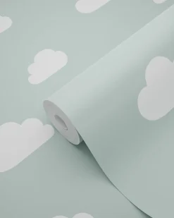 ESTAhome papier peint petits nuages vert menthe grisé - 53 cm x 10.05 m - 139487