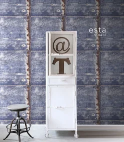 ESTAhome papier peint plaques métalliques bleu et marron - 53 cm x 10.05 m - 138219