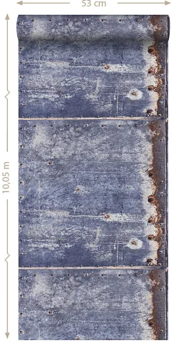 ESTAhome papier peint plaques métalliques bleu et marron - 53 cm x 10.05 m - 138219
