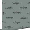 ESTAhome papier peint poissons vert grisé et noir - 53 cm x 10.05 m - 128874